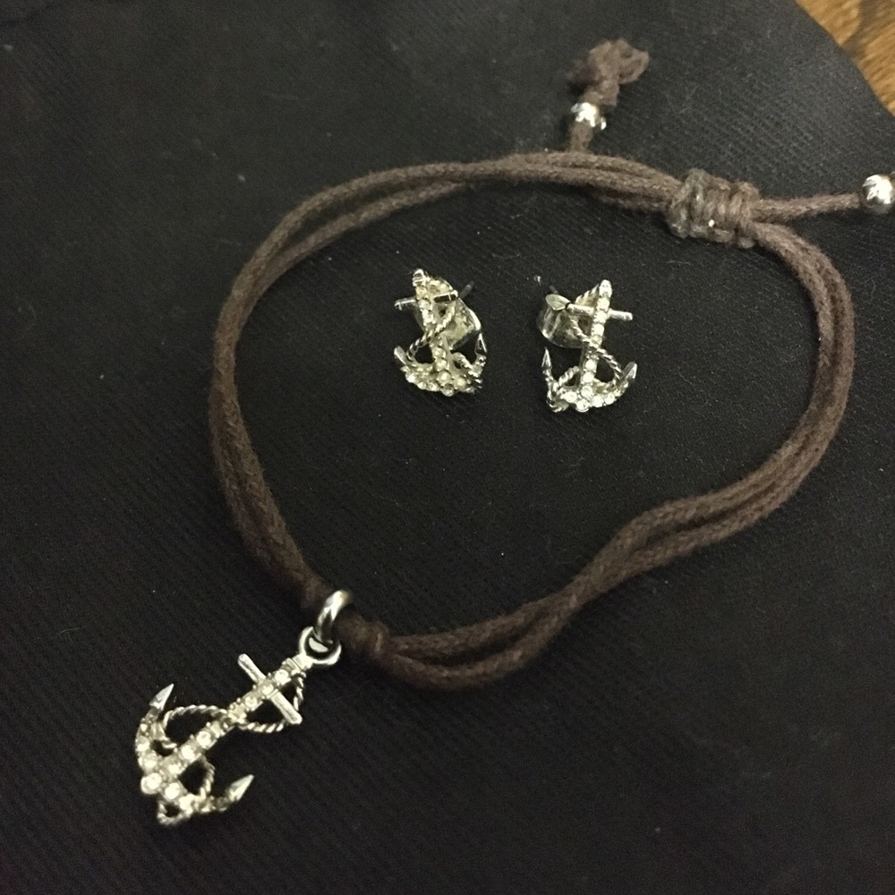 Fossil Anchor Earrings and Bracelet Set
